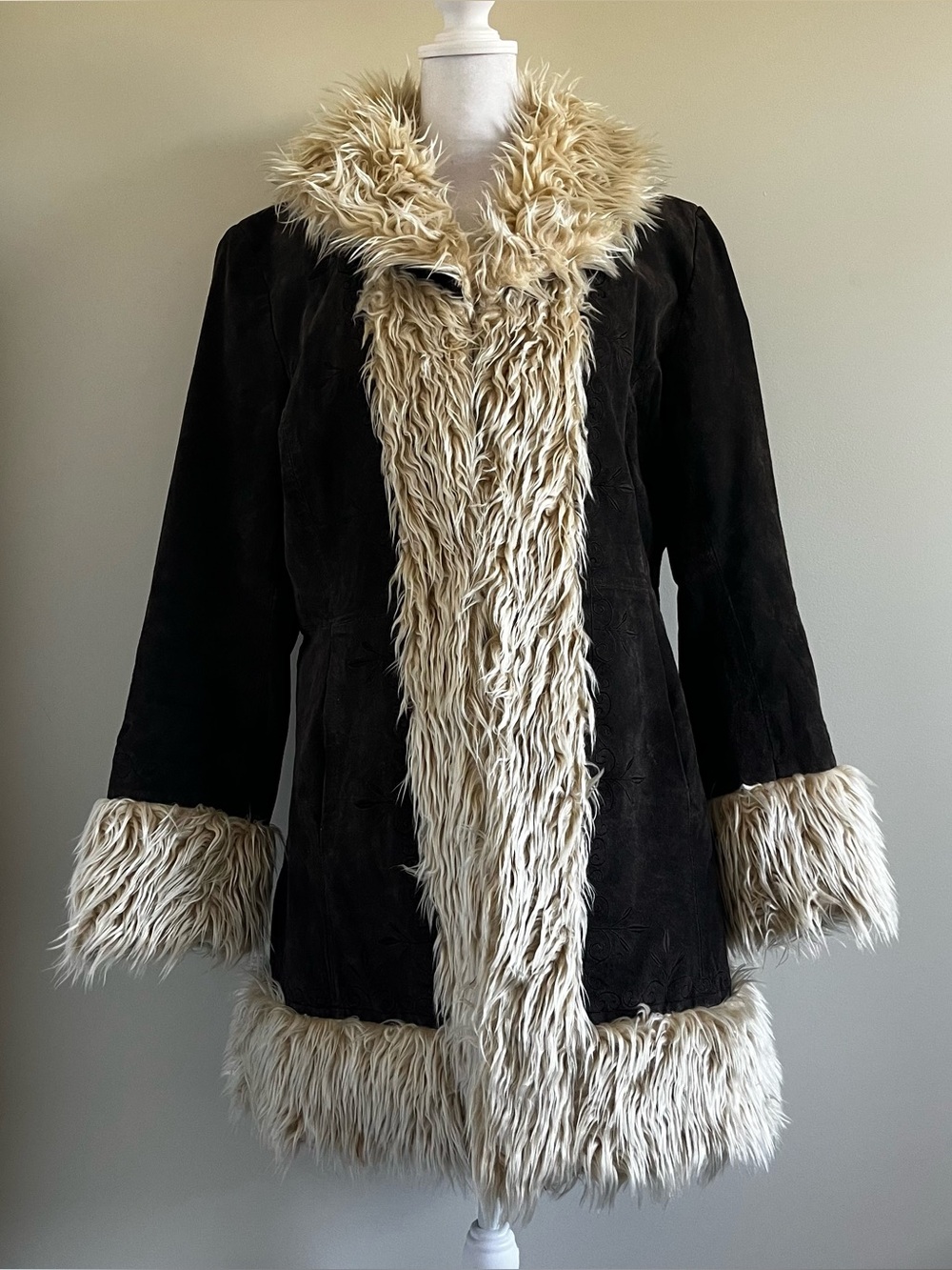 Vintage Penny Lane Afghan Fur Trim Coat Brown